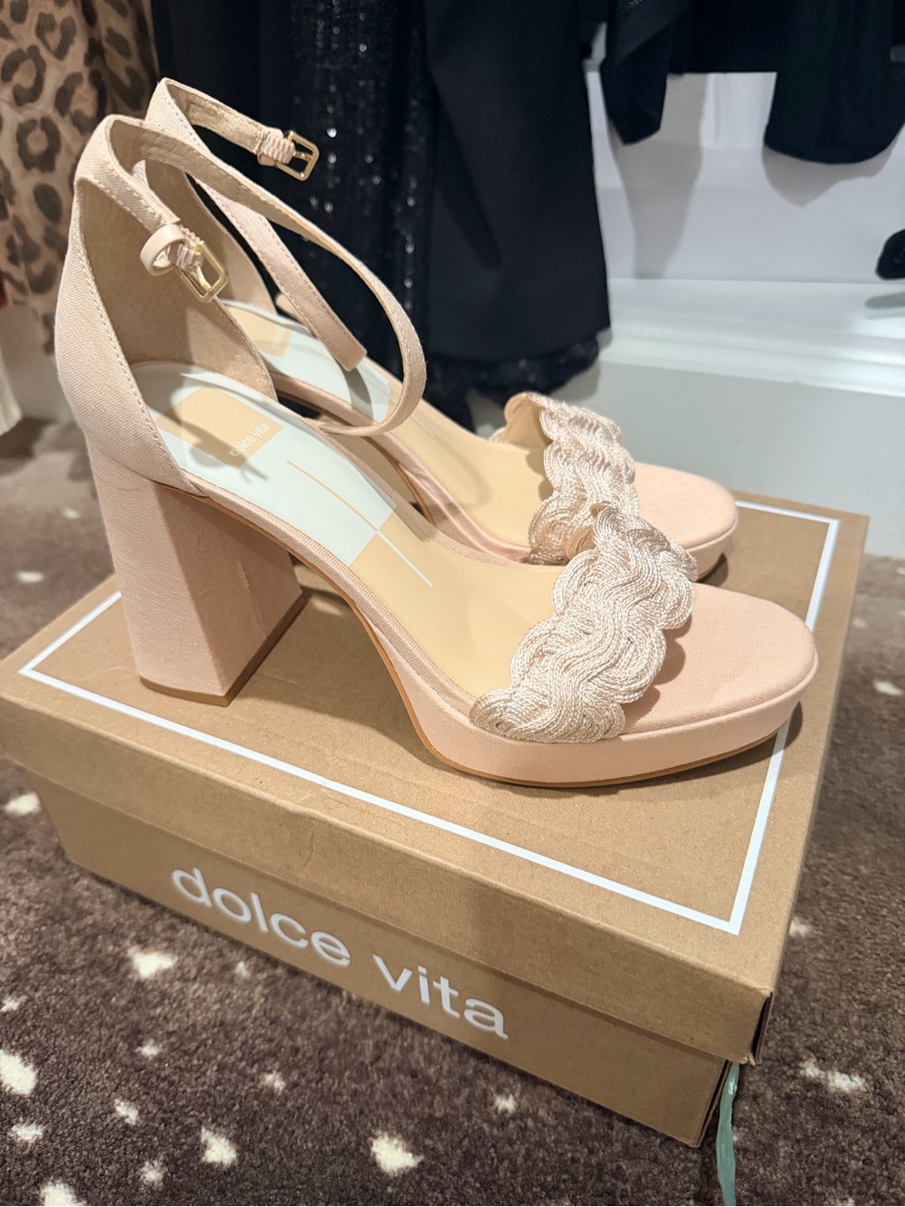 New - Dolce Vita Blush Pink Braided Strap Block Heel Sandals